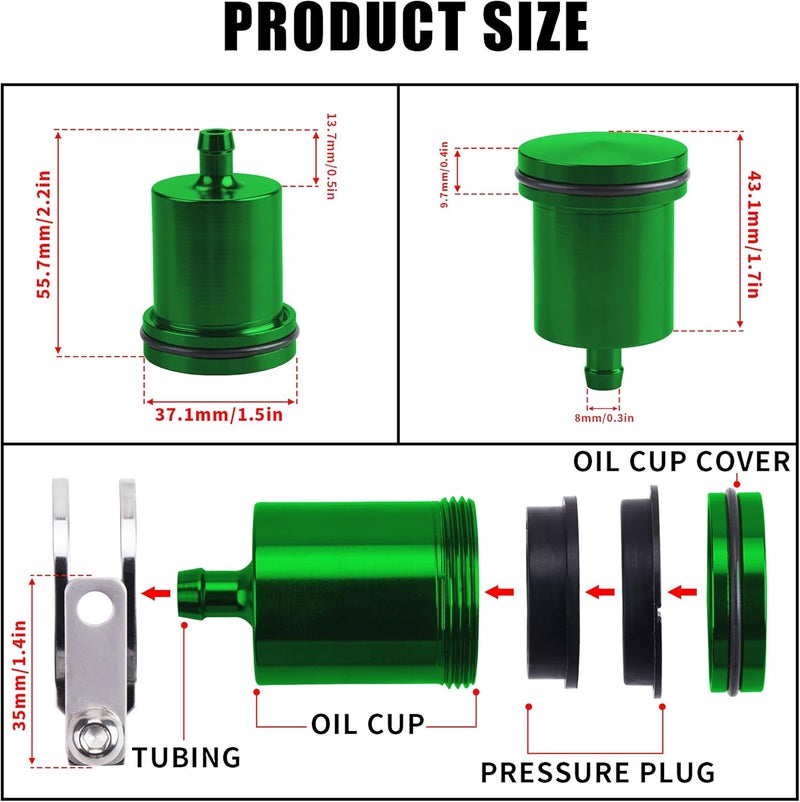 MRELC Universal Motorcycle Aluminum Brake Fluid Reservoir Oil Cup Fit For Yamaha Kawasaki Honda Suzuki BMW and more (Green) - Image 4